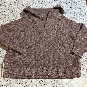 Lou & Grey Textured Zip-Up Sweater in Brown XL women’s